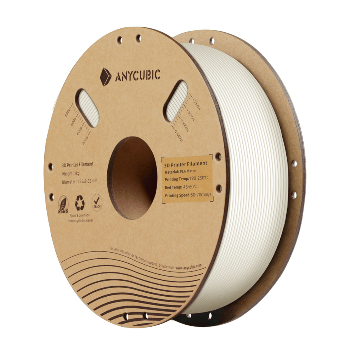 Anycubic PLA Matte Filament 1kg - White — image 1