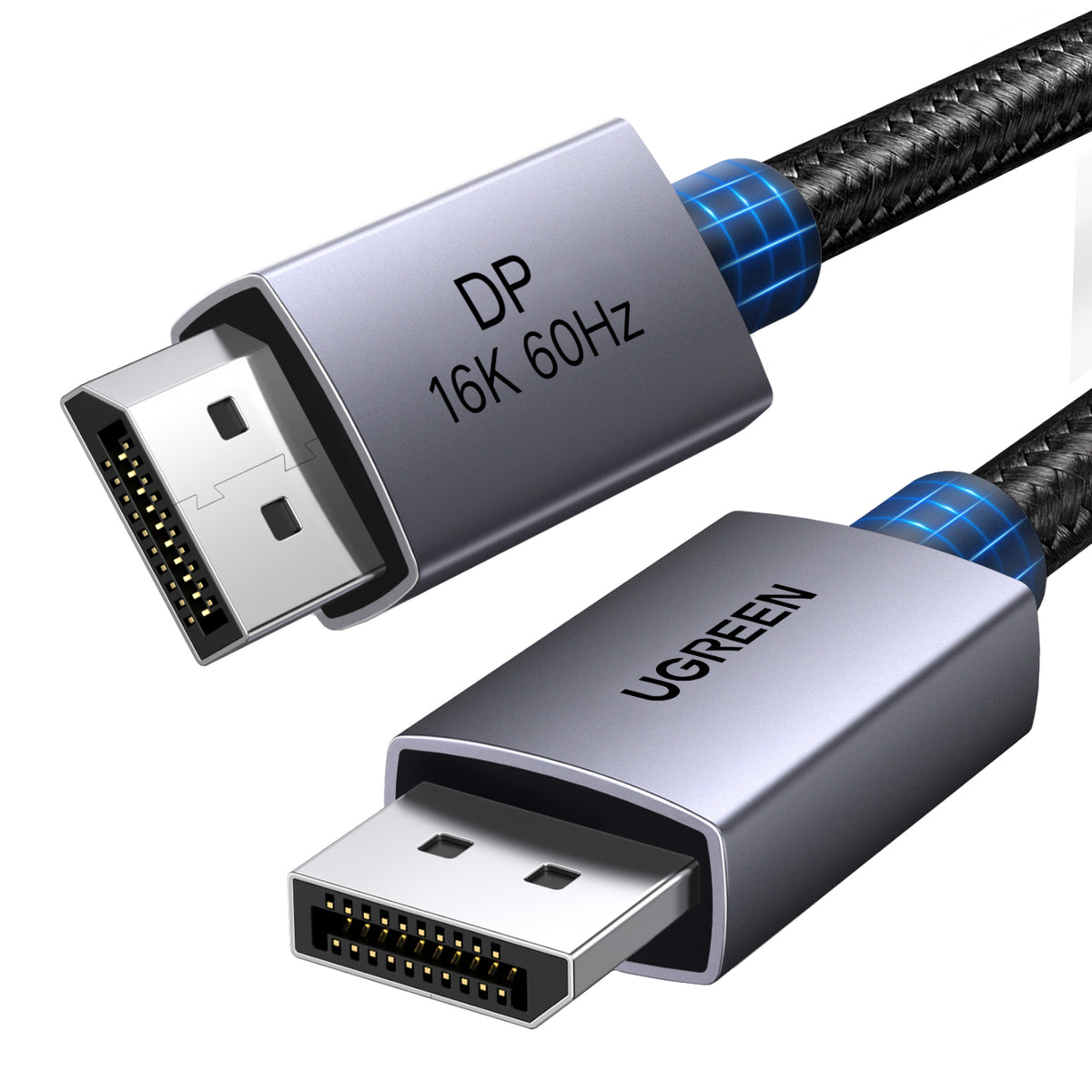 UGREEN DP131 DisplayPort 2.1 Braided Cable 1M ( 80Gbps | 16K | 60Hz ) - Black/Grey — image 1