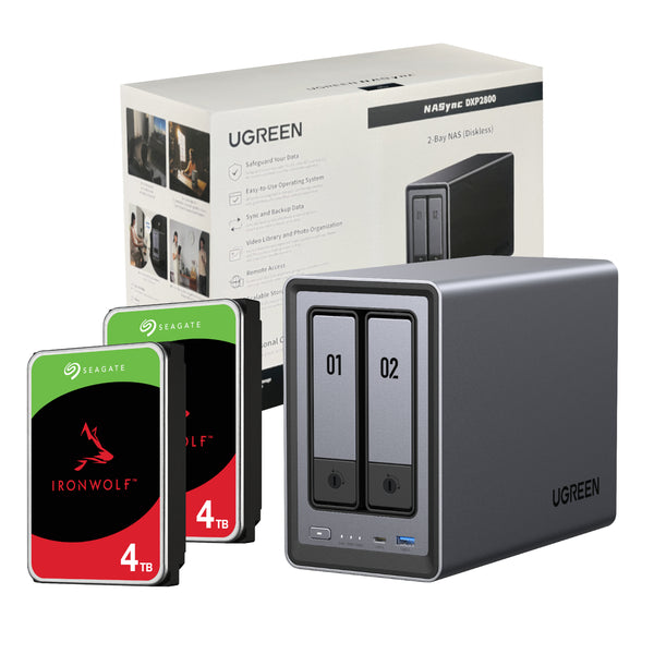 UGreen NASync DXP2800 2 Bay NAS with Seagate Ironwolf NAS 8TB SATA Hard Drive Bundle (2x 4TB) — image 1