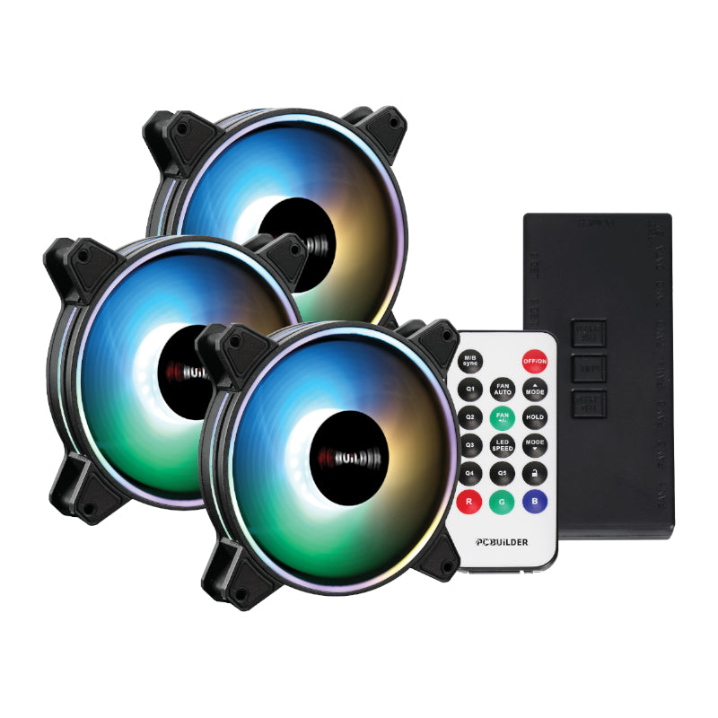 PCBuilder Tempest Chill Fan Kit 3x120MM Dual Glow ARGB Fan + Controller + RF Remote — image 1