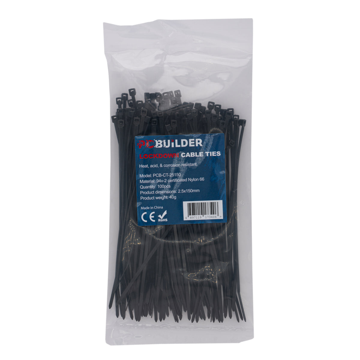 PCBuilder LOCKDOWN 150mm Cable Ties (100 pcs) - Black — image 1
