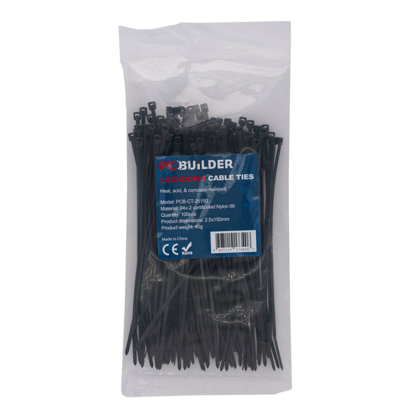 PCBuilder LOCKDOWN 150mm Cable Ties (100 pcs) - Black — image 1