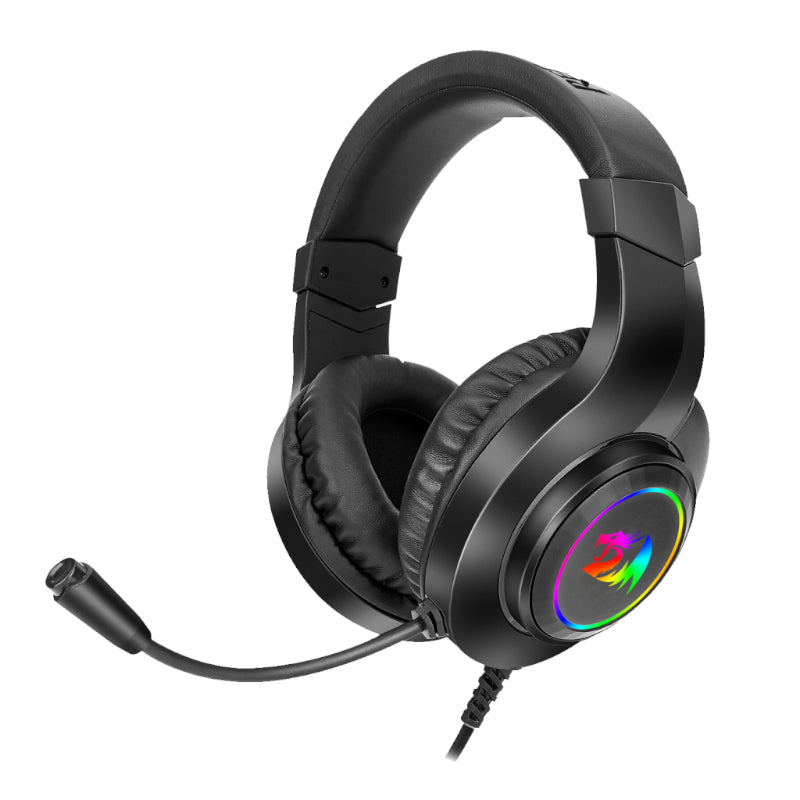 REDRAGON Over-Ear HYLAS Aux (Mic and Headset)|USB (Power Only)
RGB Gaming Headset - Black — image 1