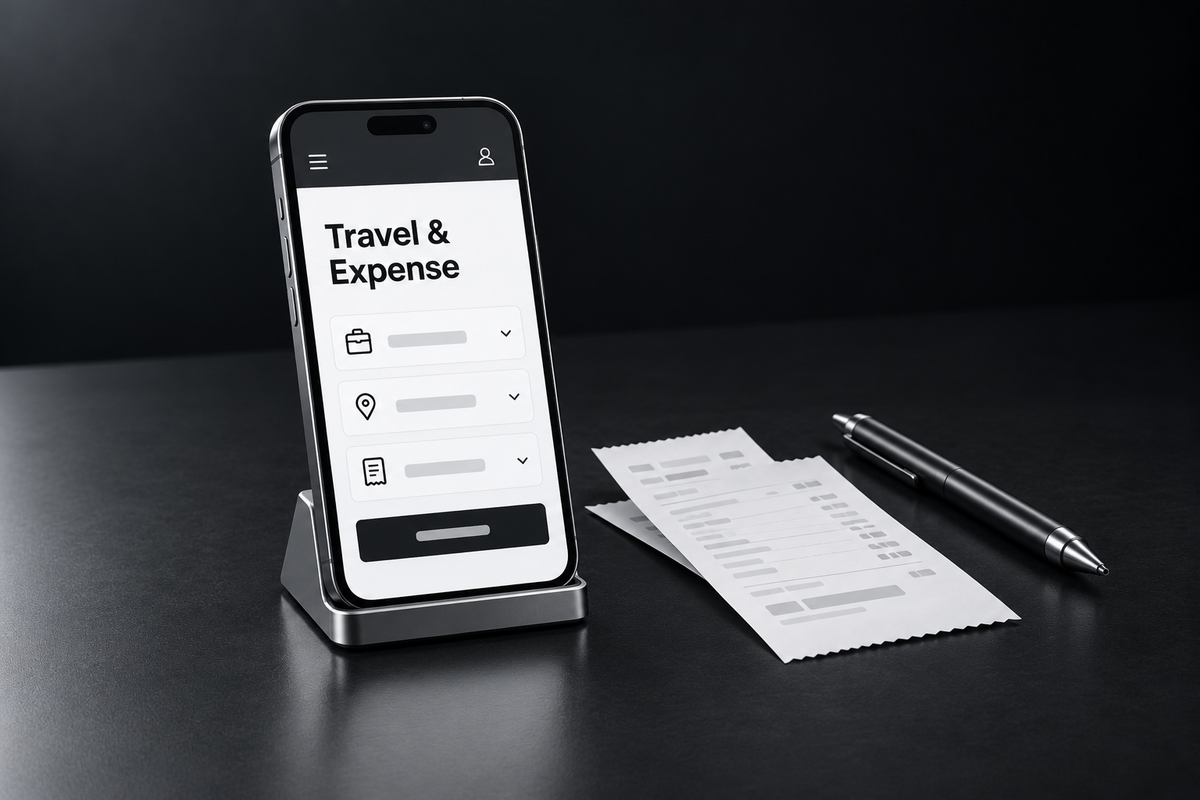 Illustrative Travel and Expense application on a tablet